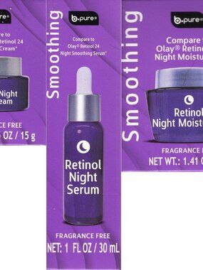 B Pure Smoothing Retinol Night Moisturizer, Eye Cream & Serum (Set of 3)